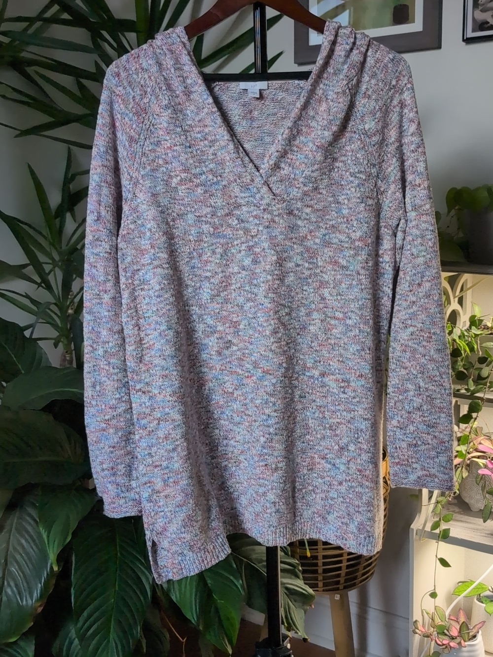 J. Jill, Summer LS Hoodie Sweater, Marled Red, White, and Blue